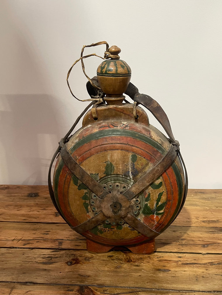Vintage Romanian Wooden  Water Flask  #6881