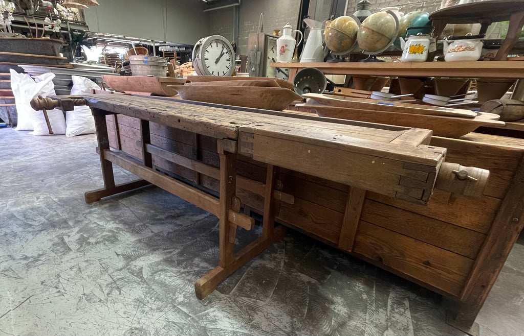 Rustic Timber Workbench Vintage / Rustic European Woodworking Workbench #6906 – Fossil Vintage ...