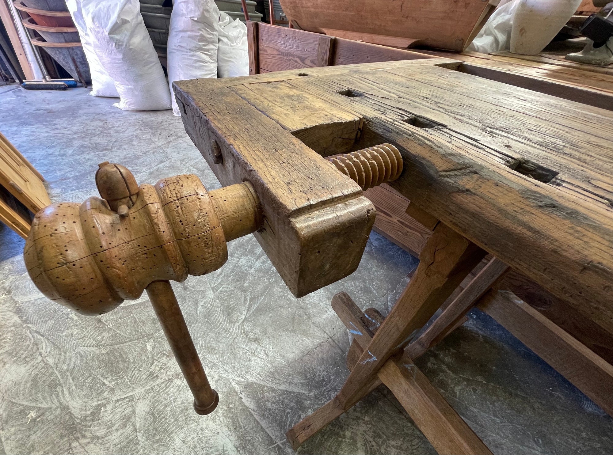 Rustic Timber Workbench Vintage / Rustic European Woodworking Workbench #6906 – Fossil Vintage ...