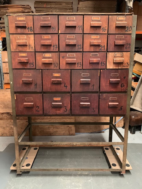 Vintage Industrial European Metal with Wood Draws Cabinet #5610