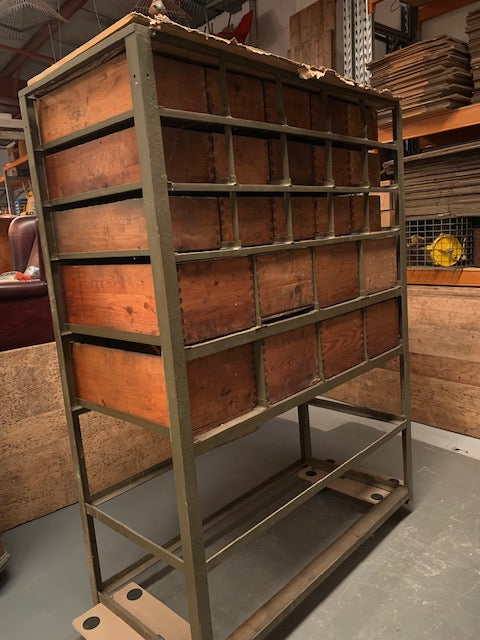 Vintage Industrial European Metal with Wood Draws Cabinet #5610
