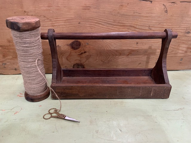 Vintage  Wooden  Caddy with Twine and Scissors  #5628