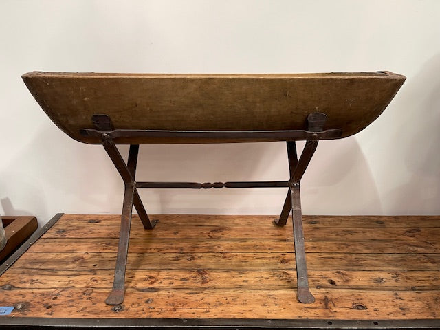 Vintage Wooden  Bowl  on Metal Stand  #6956