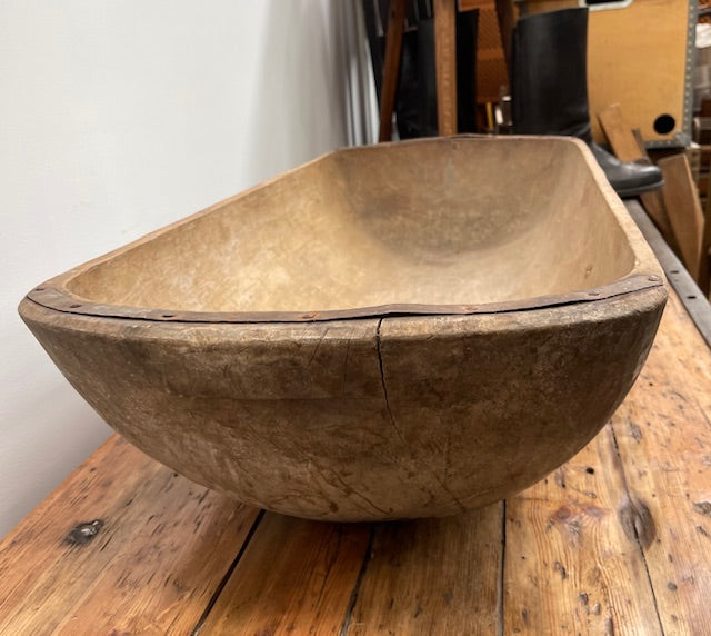 Vintage Wooden  Bowl  on Metal Stand  #6956