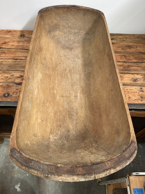 Vintage Wooden  Bowl  on Metal Stand  #6956