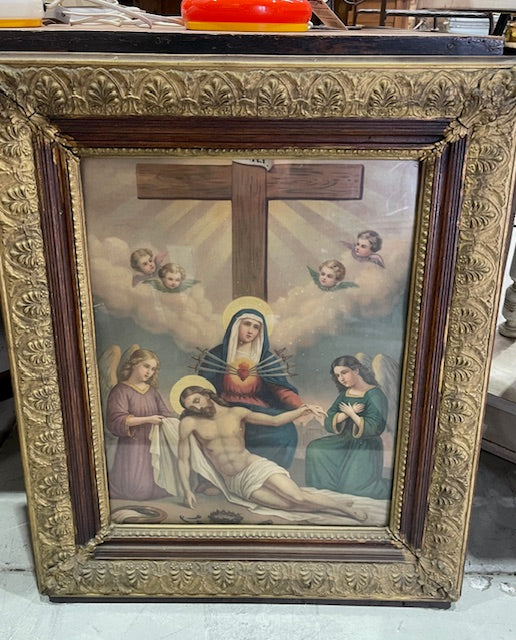 Vintage Romanian Religious Wall Picture Painting /Print #6997