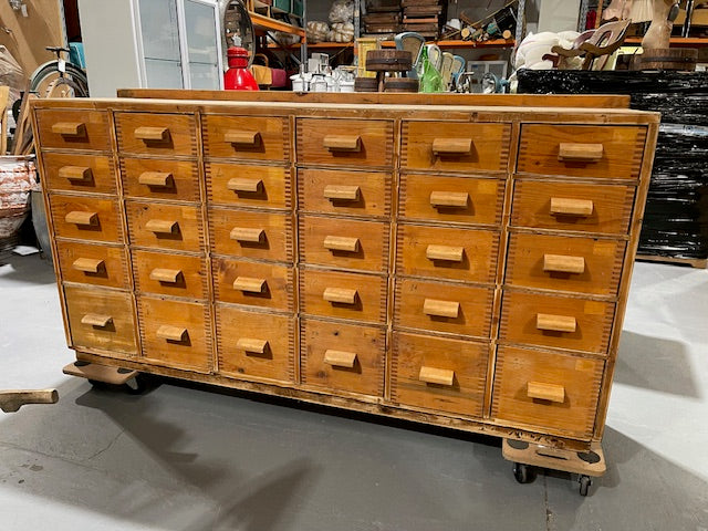 Vintage Industrial European Wooden Banks of Draws Cabinet  #5898
