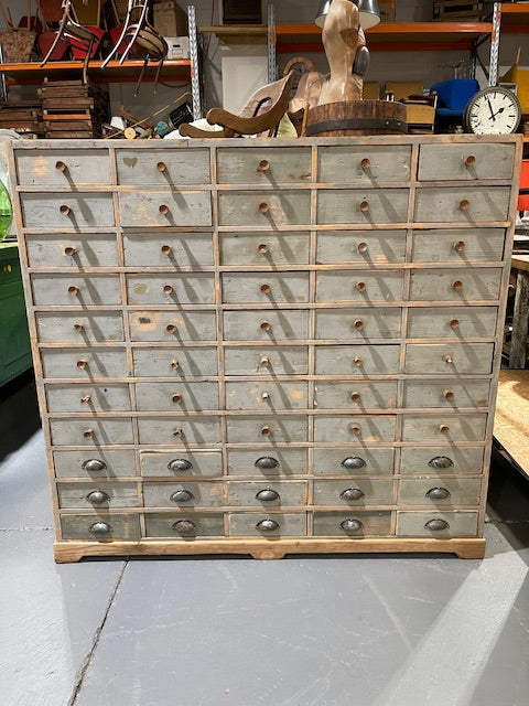 Vintage Industrial European Wooden Banks of Draws Cabinet  #5900