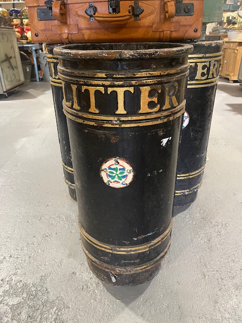 Vintage English Cast Iron Street Litter Bin #5910