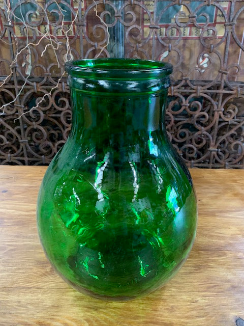 Vintage European Green Bigmouth  Demijohn Bottle #5754