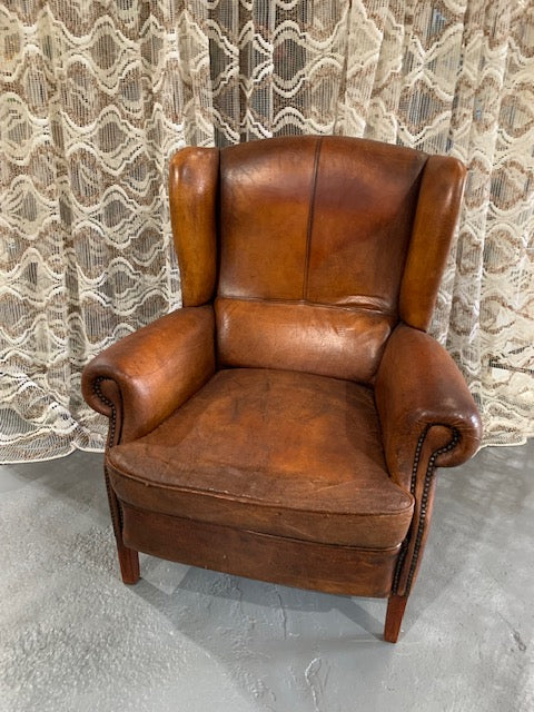 Rustic / Vintage European  Leather Club Chair   #5769 ON HOLD