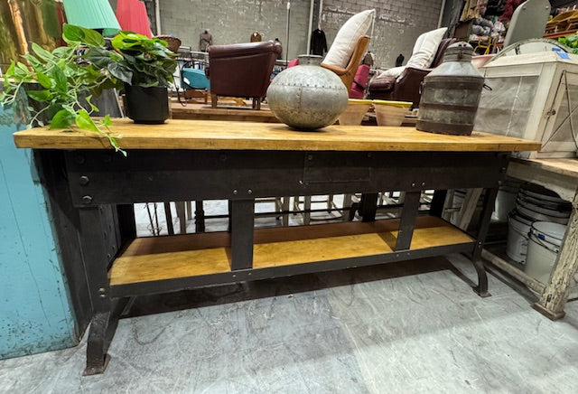 Wooden Top, Metal  Base Console / Side Table  #7245