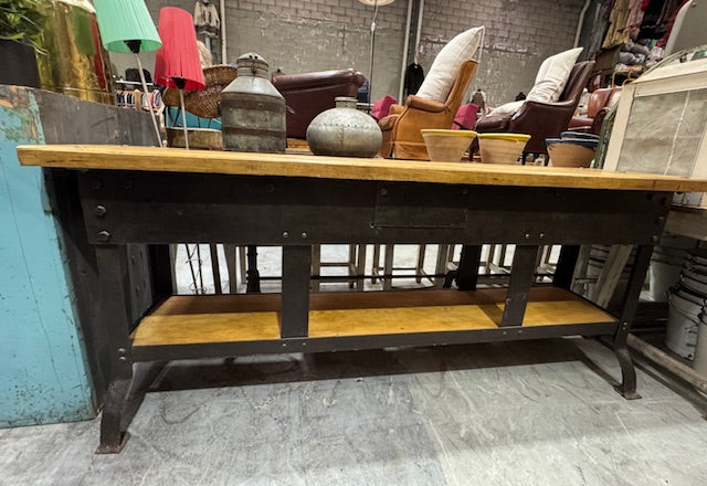 Wooden Top, Metal  Base Console / Side Table  #7245