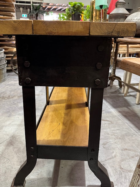 Wooden Top, Metal  Base Console / Side Table  #7245