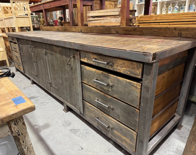 Vintage European Wood / Metal  Workbench #7247