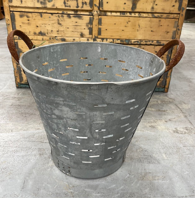 Vintage Turkish Galvanised Olive Picking Bucket  #7023