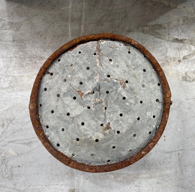 Vintage Turkish Galvanised Round Hole  Olive Picking Bucket  #7024