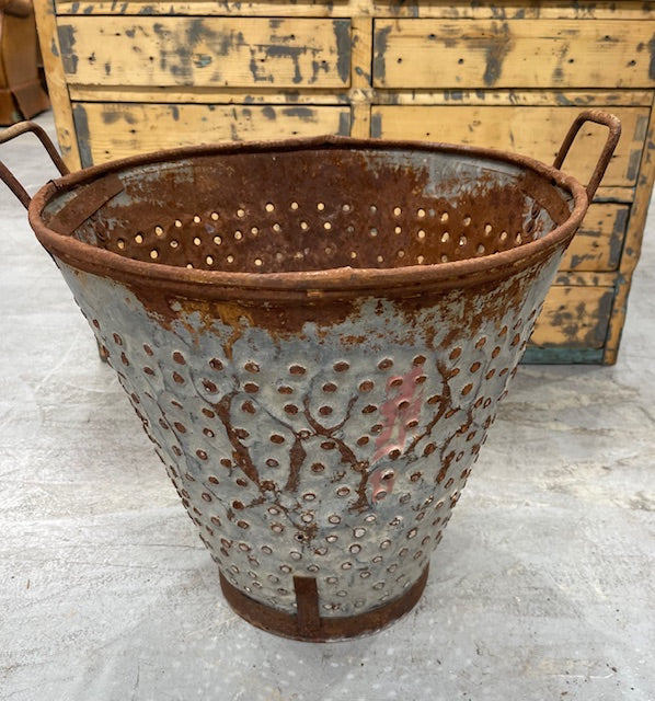 Vintage Turkish Galvanised Round Hole  Olive Picking Bucket  #7024 (Copy)