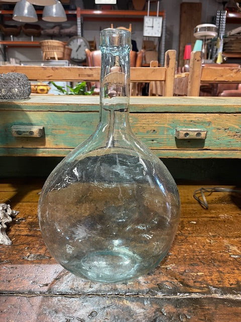 Vintage Flat Demijohn Glass Bottle  #6059