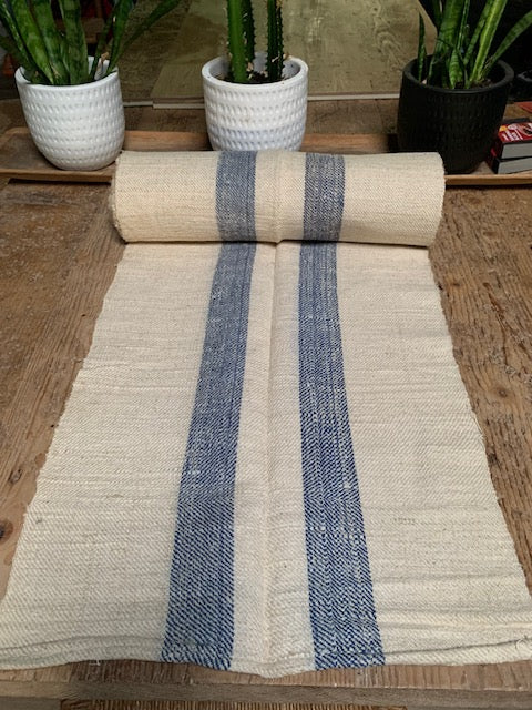 Vintage  Blue  Stipe  Linen/Hemp Grain Sack Material  1940s  #5799  (Read Information About This Item)