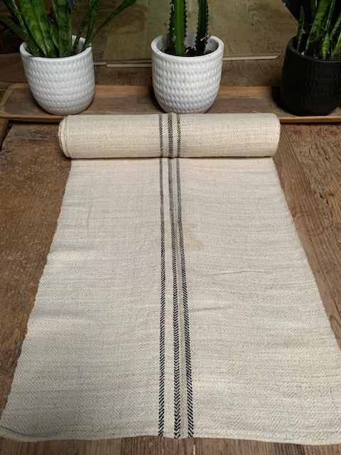 Vintage  Black  Stipe  Linen/Hemp Grain Sack Material  1940s  #5800  (Read Information About This Item)