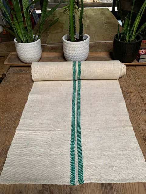 Vintage  Green   Stipe  Linen/Hemp Grain Sack Material  1940s  #5801  (Read Information About This Item)
