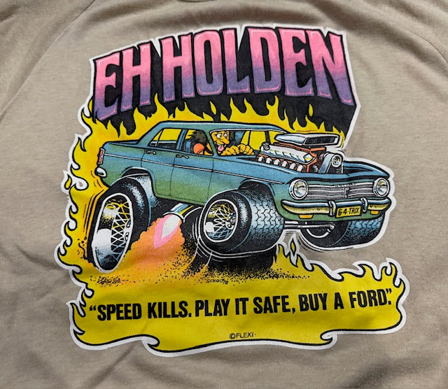 Vintage Iron On EH Holden - Speed Kills, Play it Safe- Buy a Ford-  T-Shirt   #VT18  *Read Info*