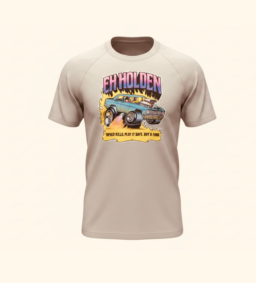 Vintage Iron On EH Holden - Speed Kills, Play it Safe- Buy a Ford-  T-Shirt   #VT18  *Read Info*