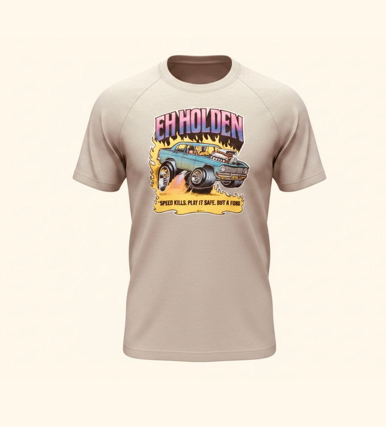 Vintage Iron On EH Holden - Speed Kills, Play it Safe- Buy a Ford-  T-Shirt   #VT18  *Read Info*