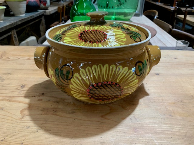 Vintage Hungarian Hand Painted  Glazed Ceramic  Pot with Lid   #5805