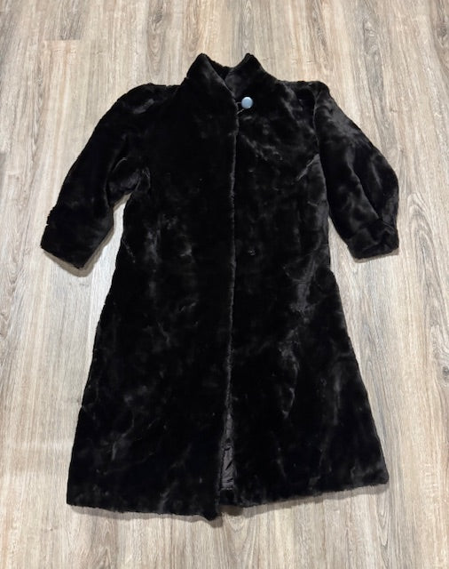 Faux Fur Long  Length Dark Chocolate Brown Coat #VS44