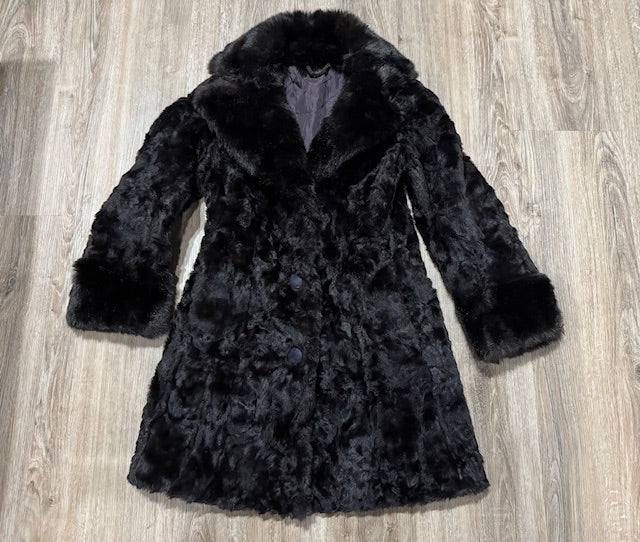 French Faux Fur Mid  Length Dark Chocolate Brown Coat #VS45