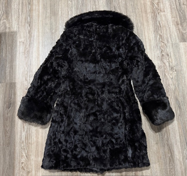 French Faux Fur Mid  Length Dark Chocolate Brown Coat #VS45