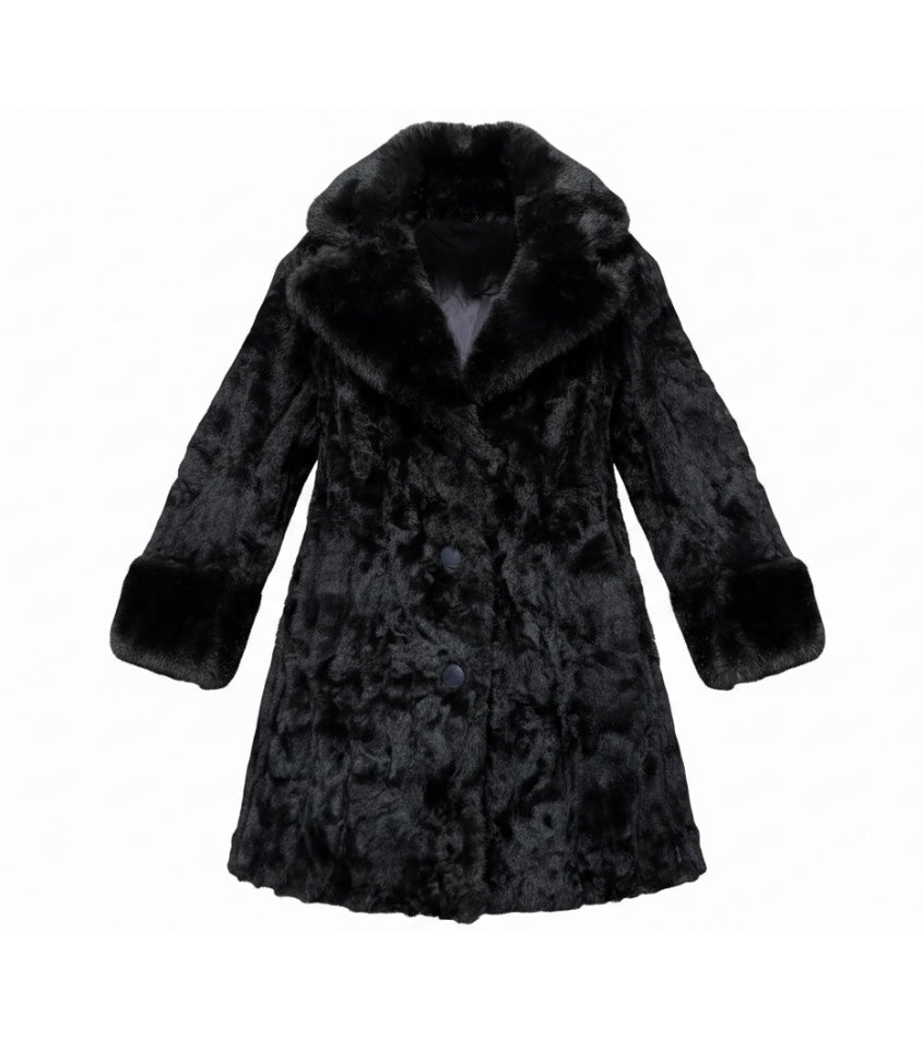 French Faux Fur Mid  Length Dark Chocolate Brown Coat #VS45