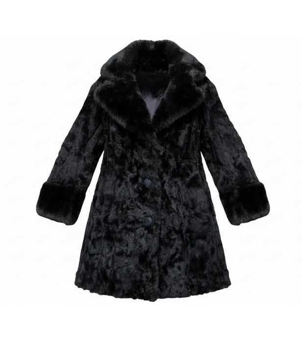 French Faux Fur Mid  Length Dark Chocolate Brown Coat #VS45