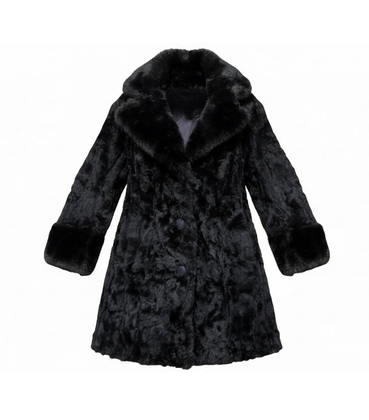 French Faux Fur Mid  Length Dark Chocolate Brown Coat #VS45