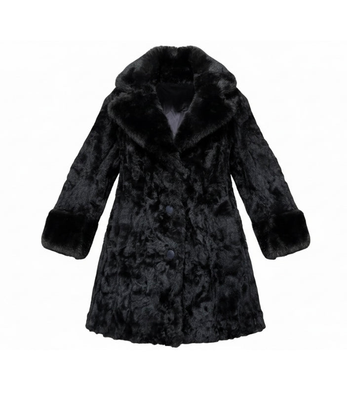 French Faux Fur Mid  Length Dark Chocolate Brown Coat #VS45