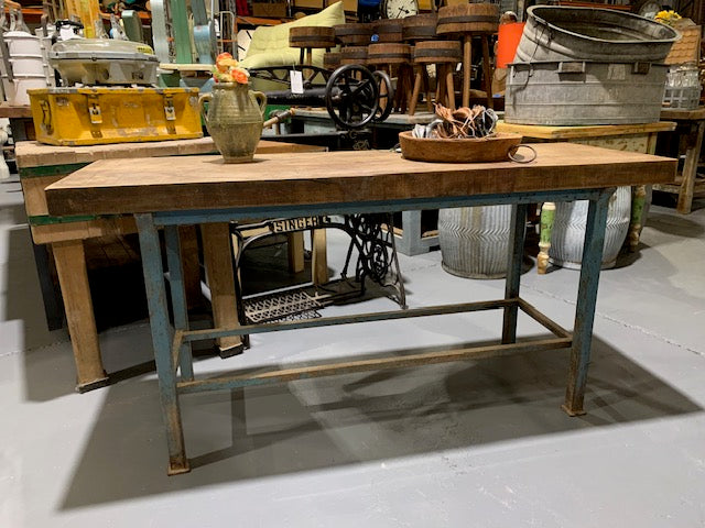 Vintage Wooden Top with Metal Legs  Console Table  #5822