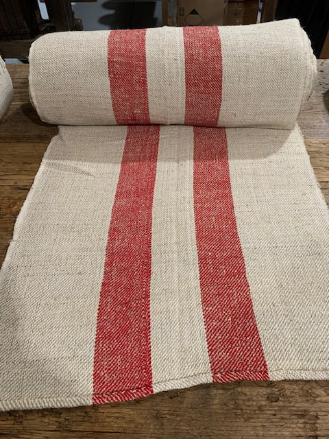 Vintage  Red  Stipe  Linen/Hemp Grain Sack Material  1940s  #5828  (Read Information About This Item)