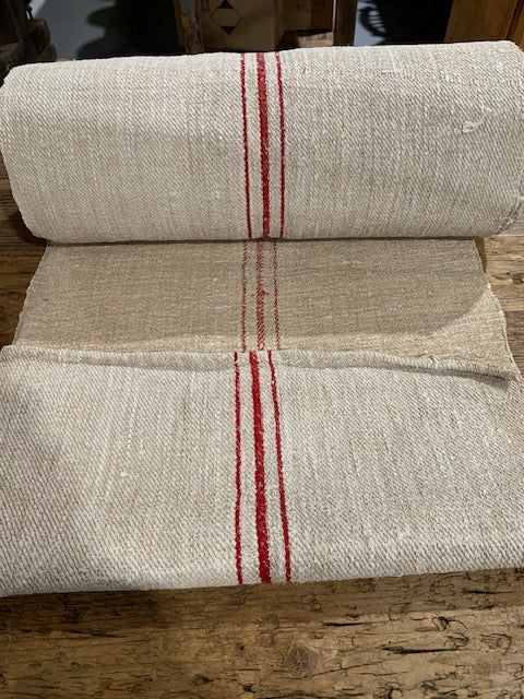 Vintage  Red  Stipe  Linen/Hemp Grain Sack Material  1940s  #5829  (Read Information About This Item)