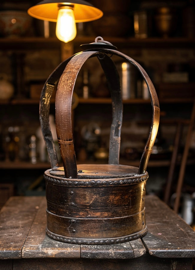 Vintage  European Wooden Hanging Grain  Bucket  #7045