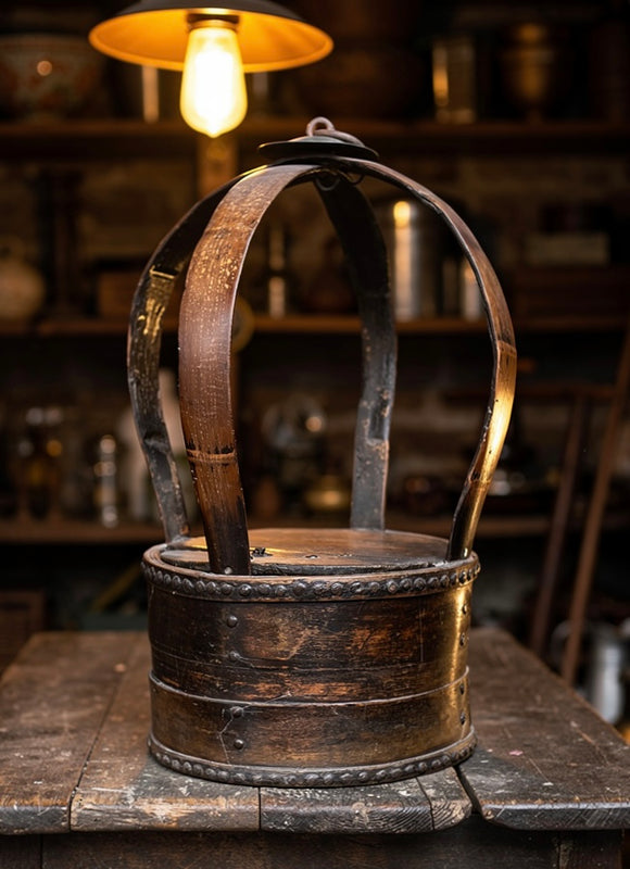 Vintage  European Wooden Hanging Grain  Bucket  #7045