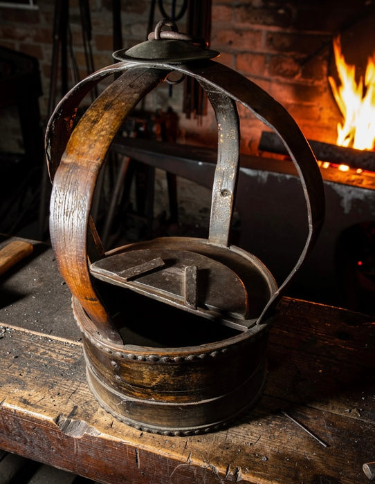 Vintage  European Wooden Hanging Grain  Bucket  #7045
