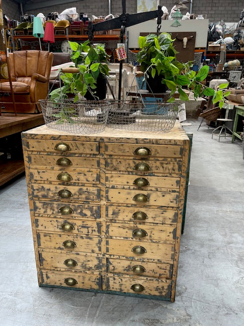 Vintage Industrial European Wooden Banks of Draws  #7076