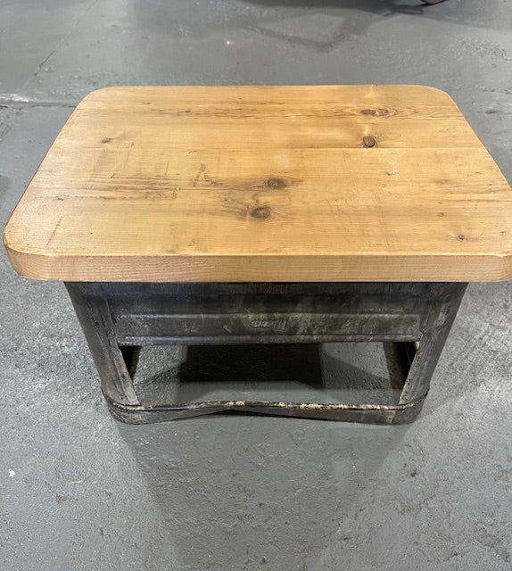 Vintage Metal DrinkCrate  Wooden Top Stool  # 6145