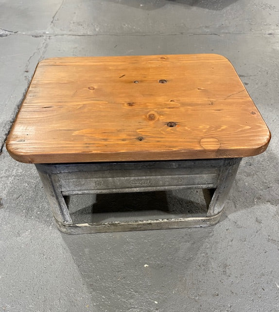 Vintage Metal DrinkCrate  Wooden Top Stool  # 6146