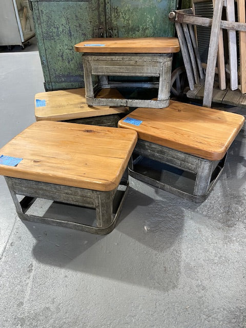 Vintage Metal DrinkCrate  Wooden Top Stool  # 6144