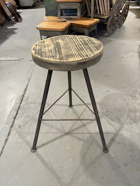 Vintage Metal with  Wooden Top Stool  # 6148