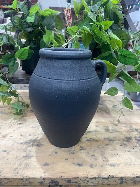 Vintage  Turkish Dark Grey Painted Terracotta  Jug  #7077