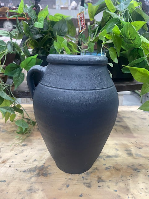 Vintage  Turkish Dark Grey Painted Terracotta  Jug  #7077